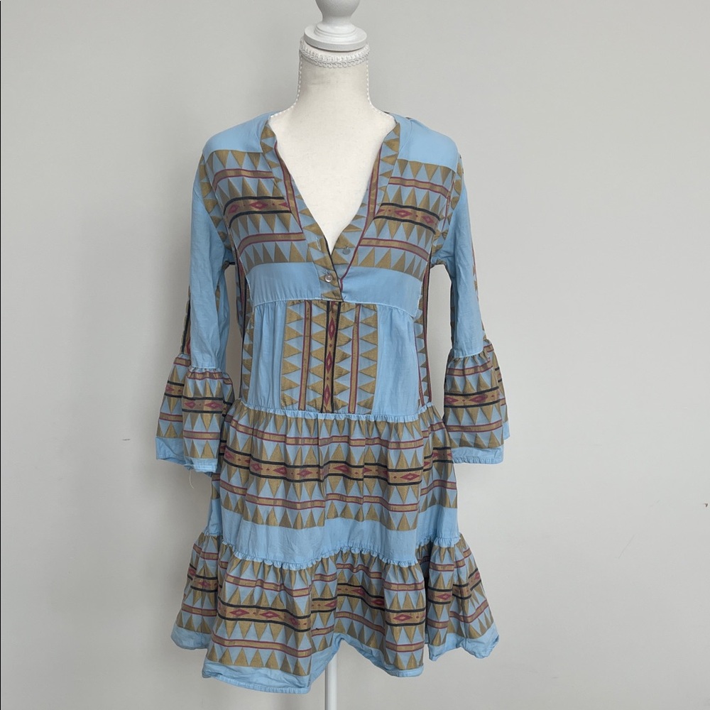 Geometric Patterned Long Sleeve Dress